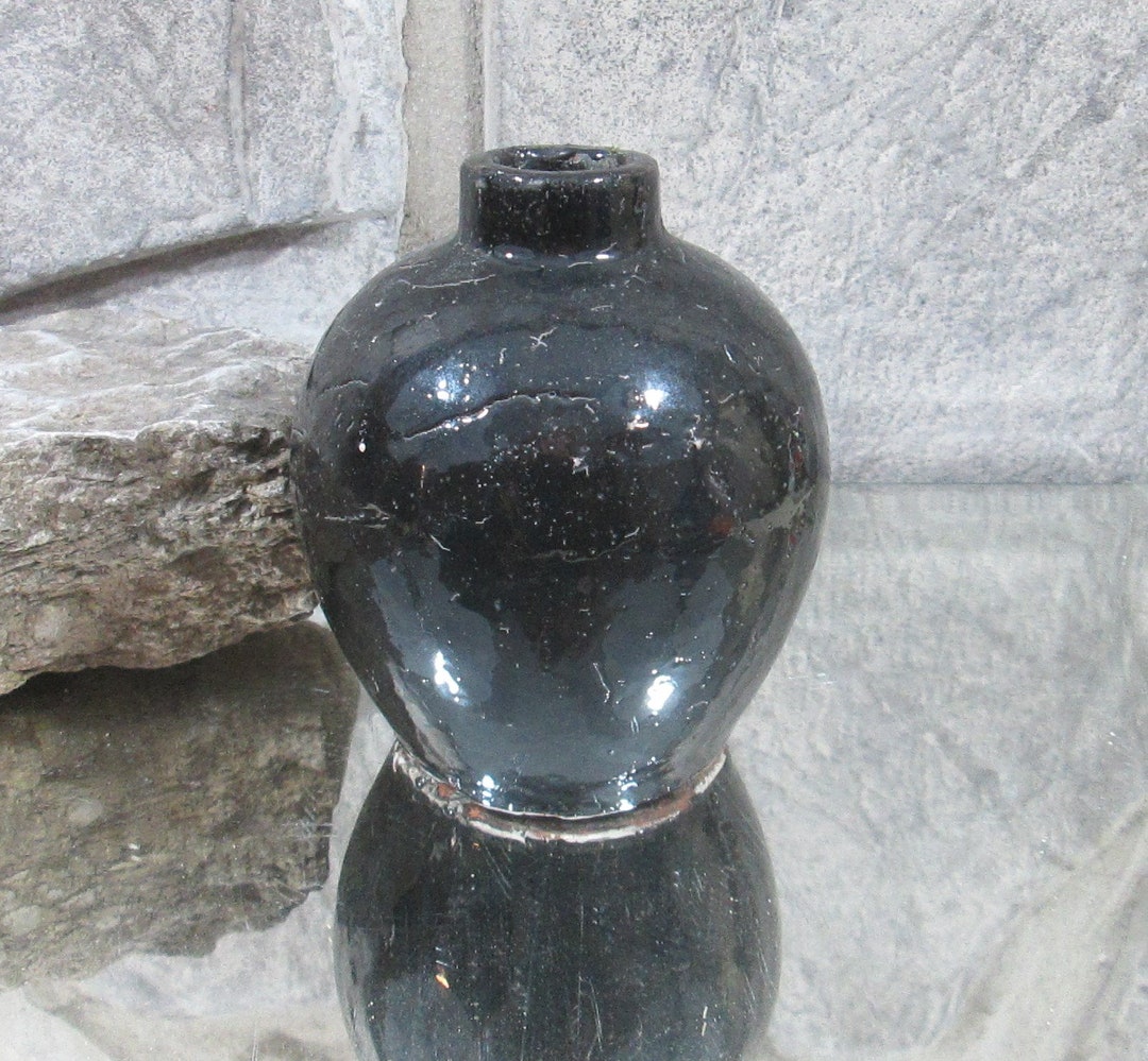 Vintage Black Raku Pottery Vase - Etsy