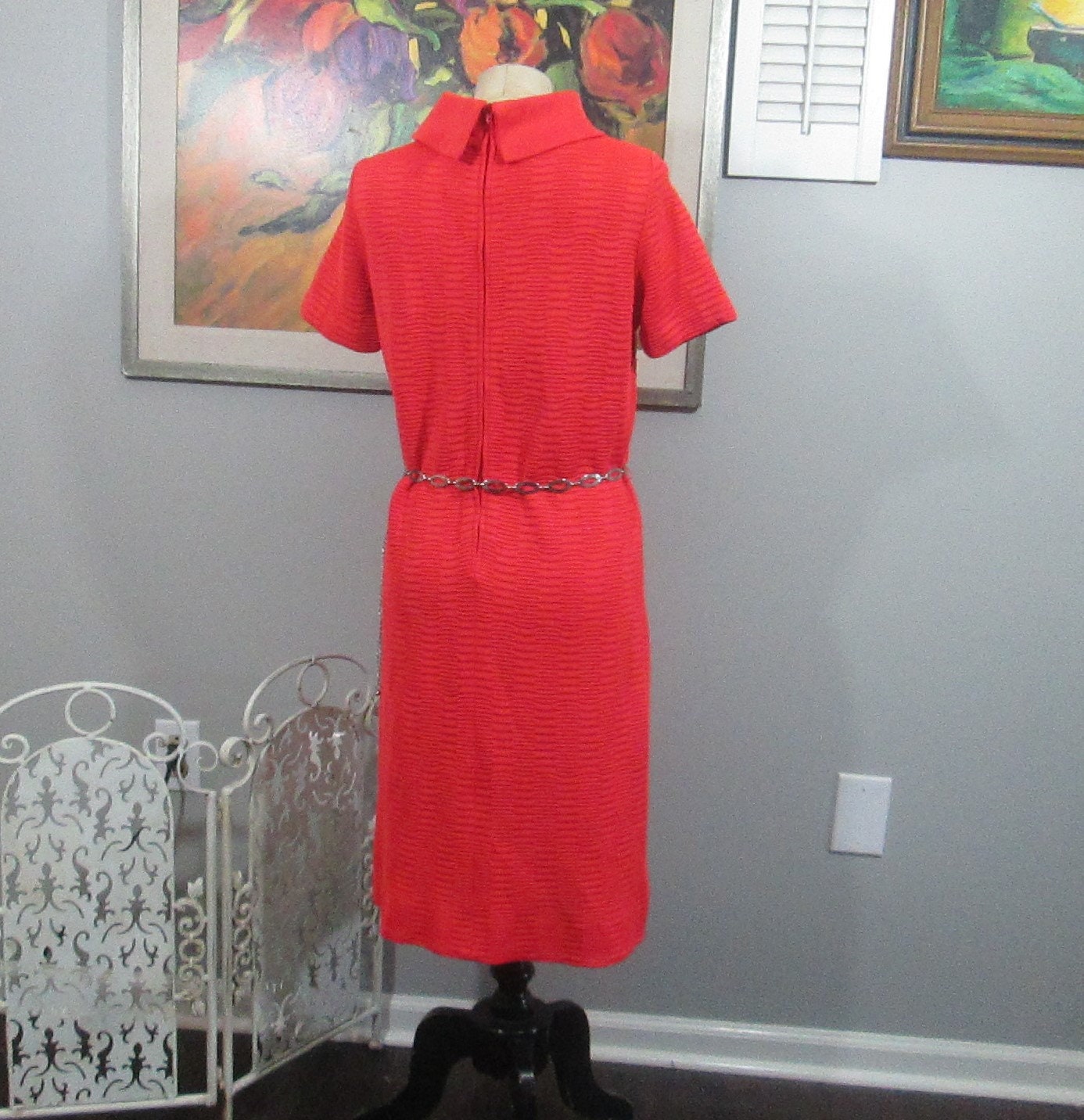 Vintage Orange Kimberly Knits Dress with Chain Belt Vintage Orange Kimberly Knits Dress with Chain Belt