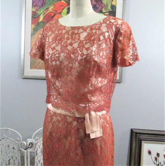 Vintage DuBarry Copper Lace Cocktail Dress - image 2