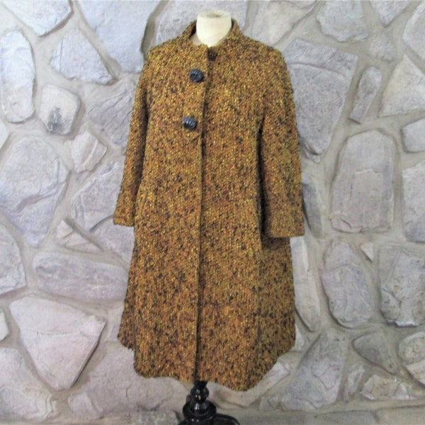 Vintage 1950's Tweed Trapeze Swing Coat, Fabulous Buttons