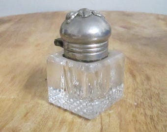 Antique Repousse Rose Design Hinged Cap Inkwell
