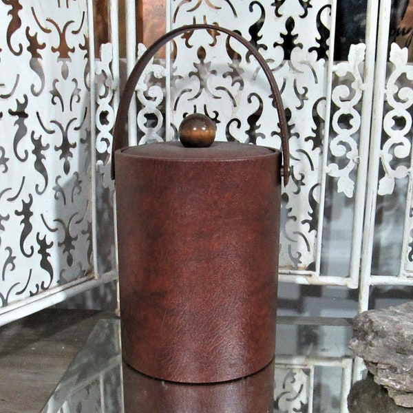 Vintage 1960's Brown Leather-Look Ice Bucket by Mr. Ice Bucket