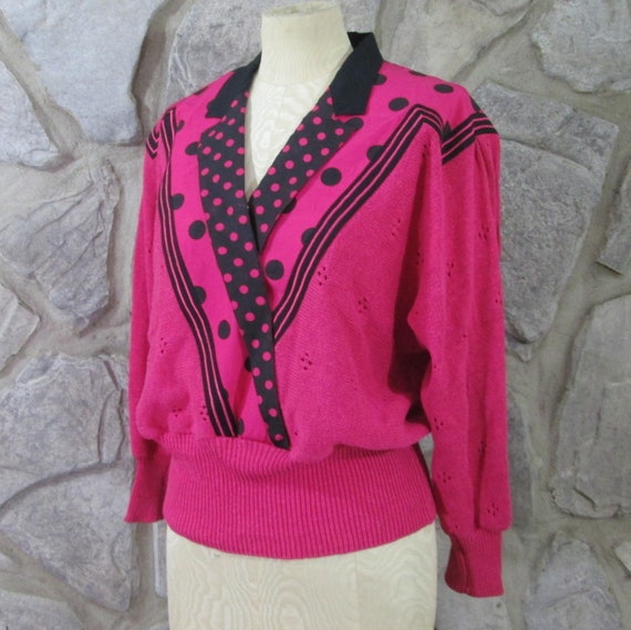 Vintage 1980's Hot Pink Sweater Shirt - image 1