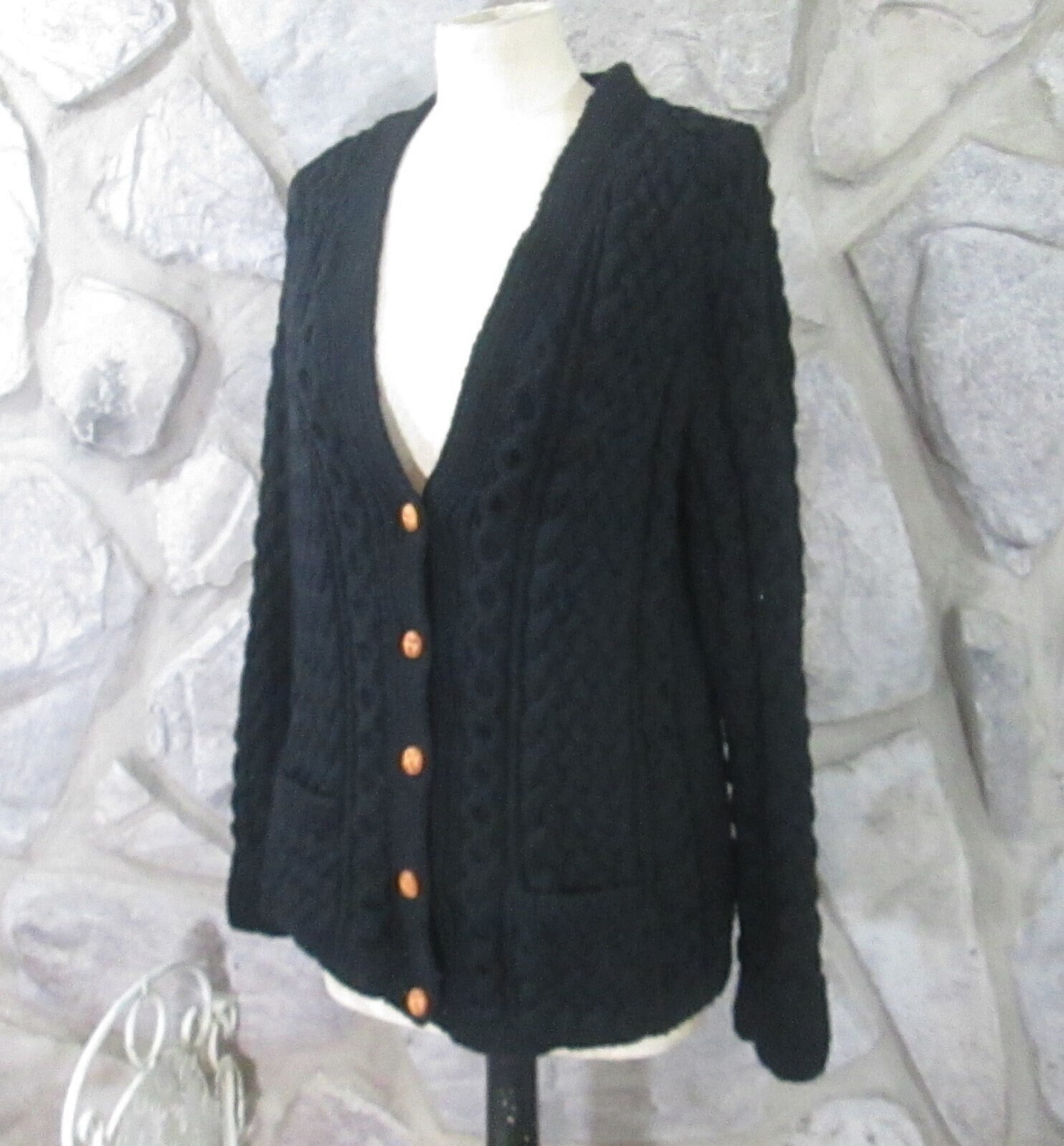 Black aran cardigan 2025