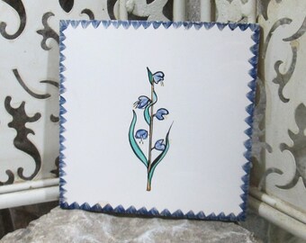 Vintage Blue & White Floral Belgium Ceramic Tile