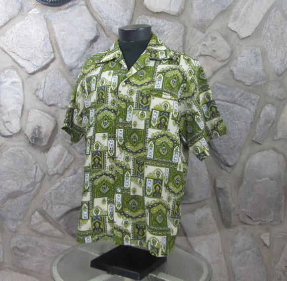 Vintage 1960's Sears Green Hawaiian Luau Shirt - image 1