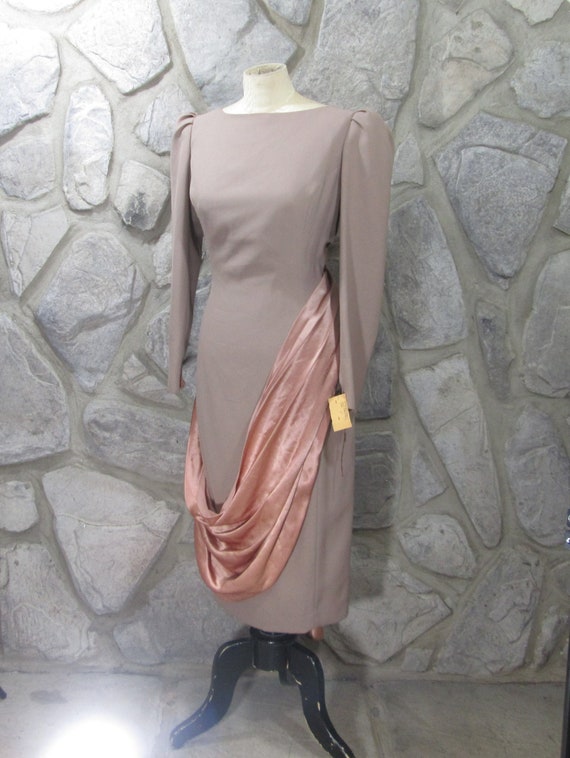 Vintage NWT Estevez Taupe Sash Detail Dress