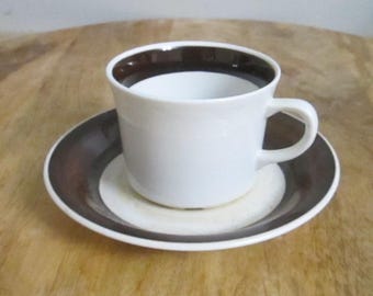Taza y platillo de café expreso Arabia Finland Inari Brown Band