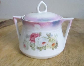 Antique Cottage Core Cabbage Rose Pattern Sugar Bowl