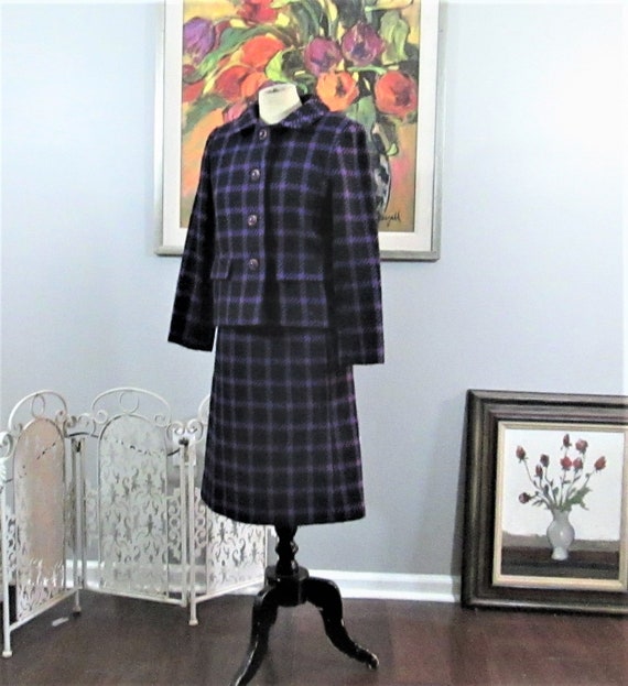 Vintage 1960's Purple & Black Wool Suit