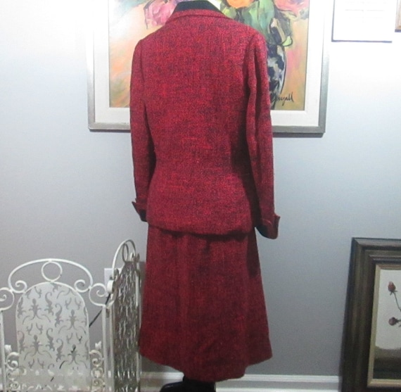 Vintage 1960's Red & Black Silk Wool Tweed Suit - image 2