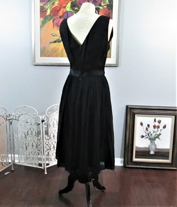 Vintage 1950's Silk Chiffon Black Cocktail Dress … - image 3
