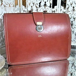 Porte-documents vintage des années 1950 en cuir de vachette marron avec clé