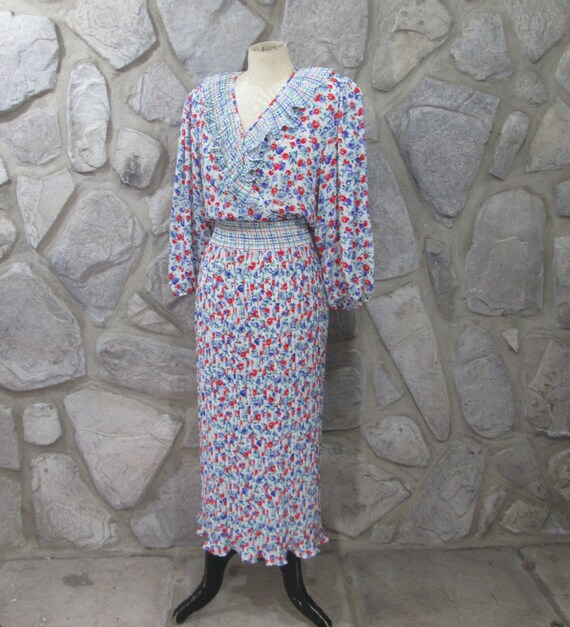 Vintage 80's Diane Fres Floral Georgette Pleat Dre