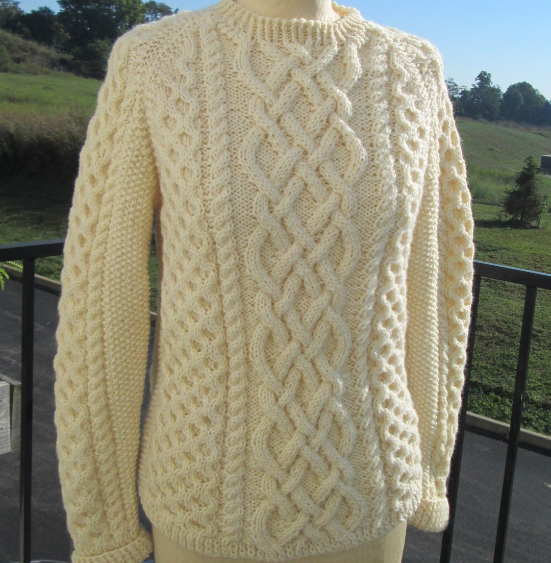 Handmade Irish Knit Celtic Knot Fisherman Sweater in Cream Etsy