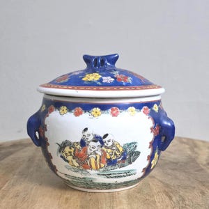 Vintage Chinese Enamel Oriental Porcelain Cooking Pot