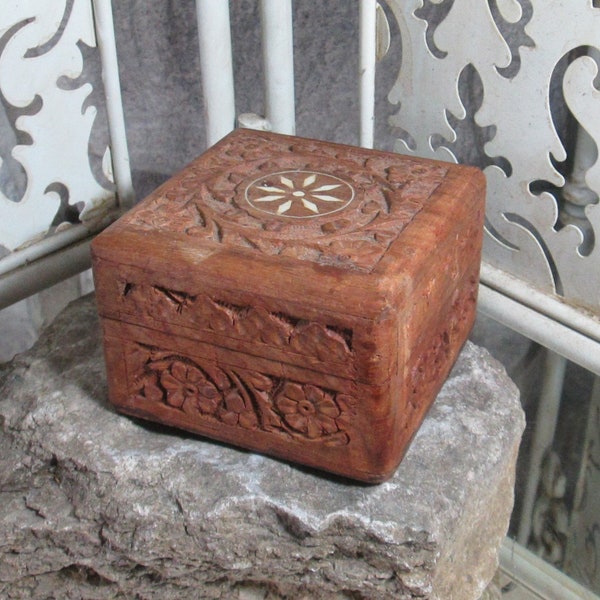 Vintage Carved Sheesham Wood Box