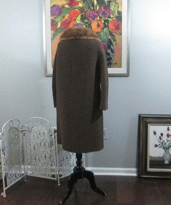 Vintage Brown Wool Boucle Fur Collar Coat - image 2