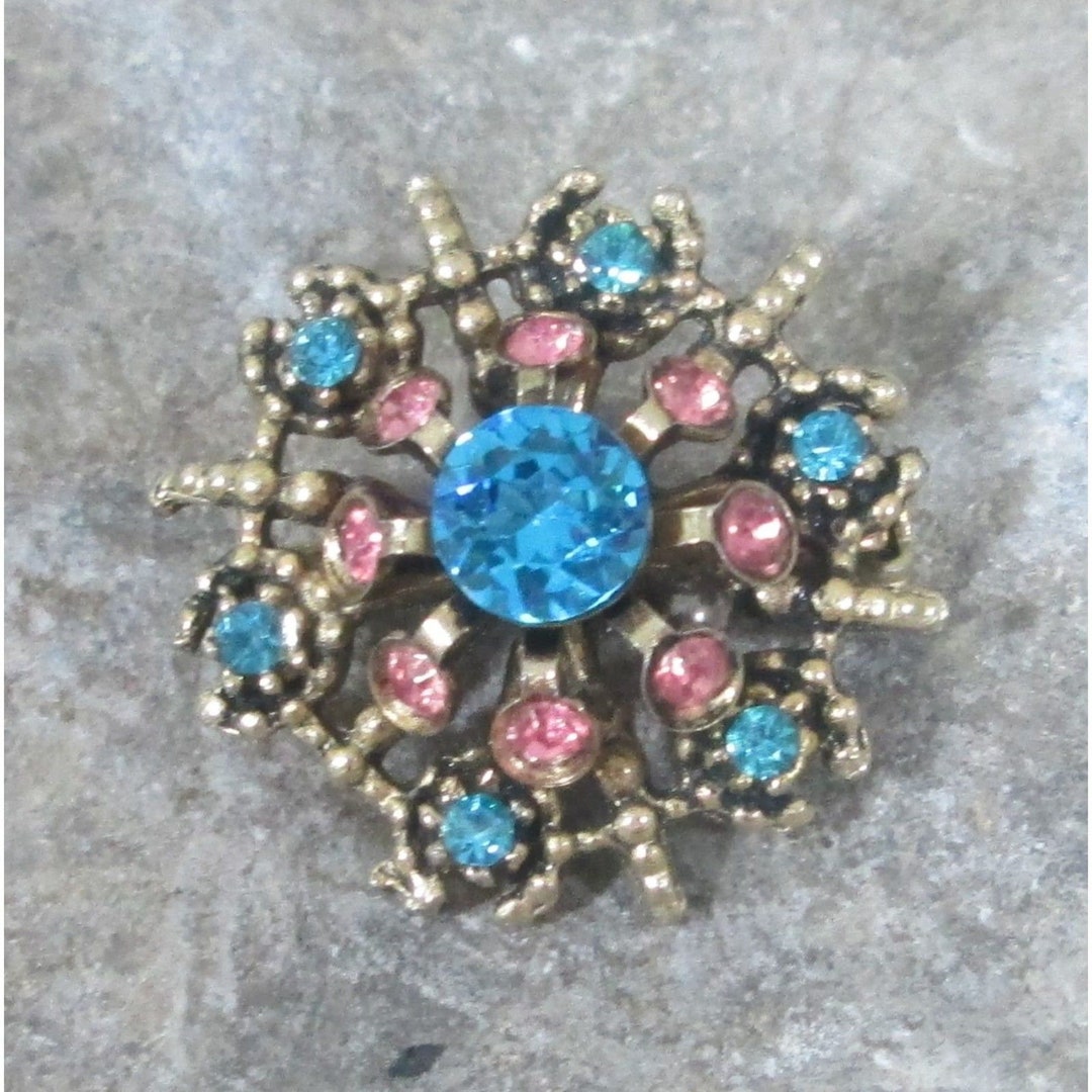 Vintage Coro Pink & Blue Brooch - Etsy