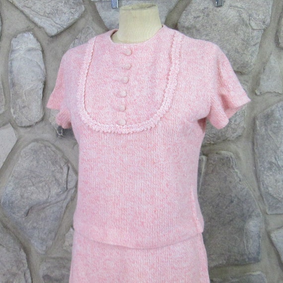 Vintage 1960's Bobbie Brooks Pink Heather Knit Sk… - image 2