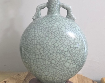 Vintage Chinese Celadon Moon Vase Lamp
