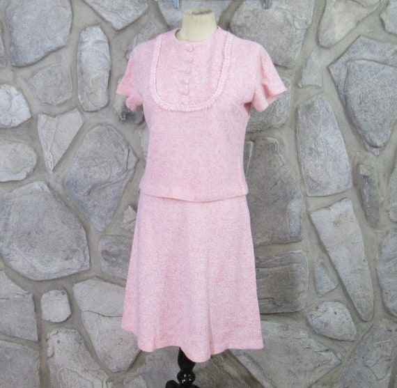 Vintage 1960's Bobbie Brooks Pink Heather Knit Sk… - image 1