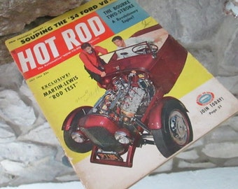 Vintage Hot Rod Magazine from July 1954, Dean Martin and Jerry Lewis Cover