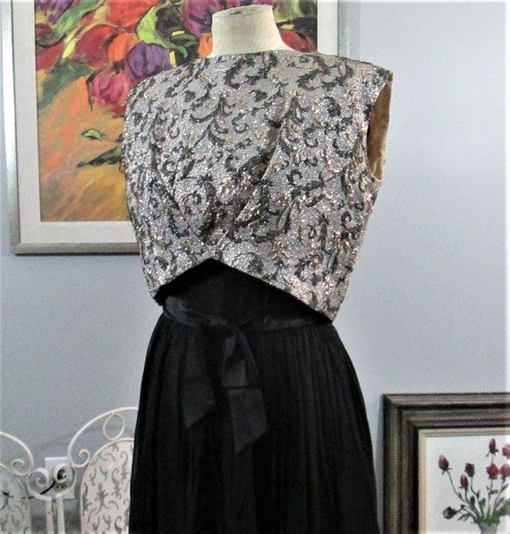 Vintage 1950's Silk Chiffon Black Cocktail Dress … - image 4