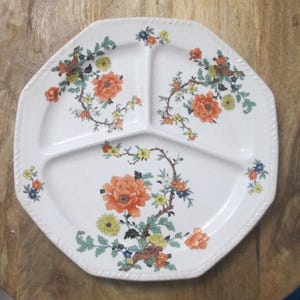Vintage Thompson Pottery Oriental Floral Design Grill Plate