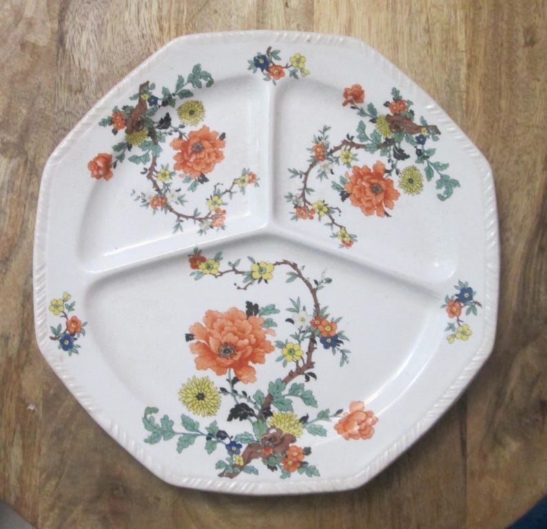 Vintage Thompson Pottery Oriental Floral Design Grill Plate - Etsy