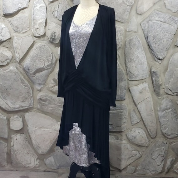 Vintage 80's Louviere Black Jersey/Silver Dress