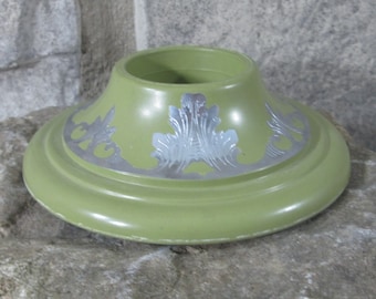 Vintage Green Candle Holder with Silver Engraved Inlay