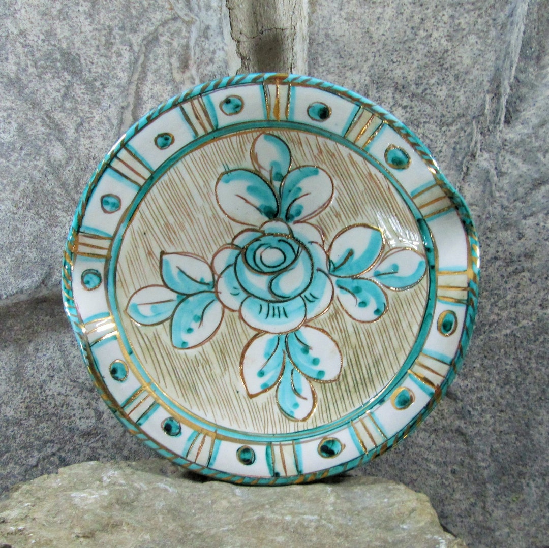 Vintage Italian Pottery Sgraffito Rose Design Ashtray Etsy