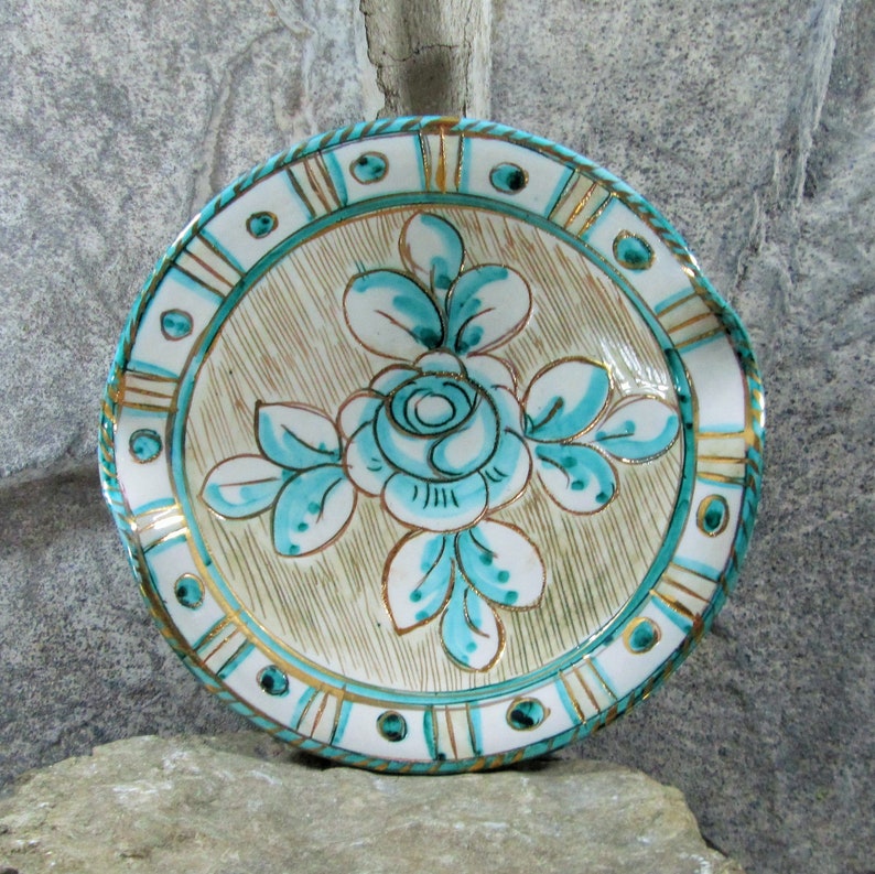 Mid Century Modern Ceramic AshtrayDish with Sgraffito Design Vintage