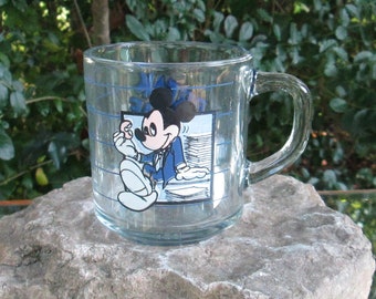 Vintage Mickey Mouse Break Time Glass Coffee Mug