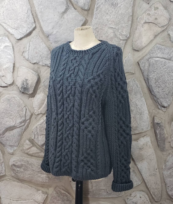 Handmade Cable Knit Celtic Knot Fisherman Sweater in Charcoal Gray