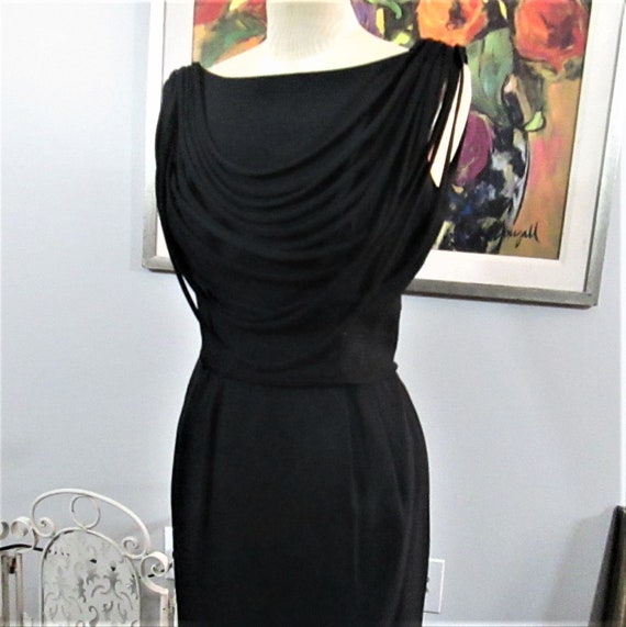 Vintage 50's Black Cocktail Wiggle Bombshell Dress - image 2