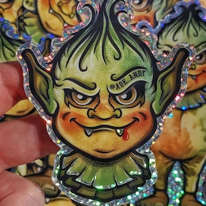 Creepy Goblin Glitter Sticker - holographic vinyl glitter sticker