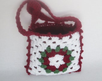 Genuine Handmade Crochet Purse Bianco Rosso Verde Teen Girl Regalo Poinsettia Bag