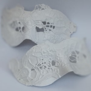 White Couple's Masquerade Masks Lace Venetian Style Monochrome Domino Mask Set image 1