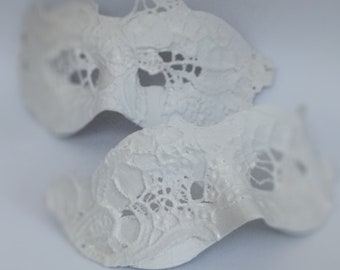 White Couple's Masquerade Masks Lace Venetian Style Monochrome Domino Mask Set