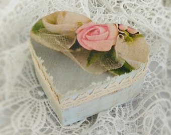 Shabby Chic Ring box Herz Förmige kleine Schmuckschachtel Rose Hochzeit Geschenk Pastell Farben personalisierte Box