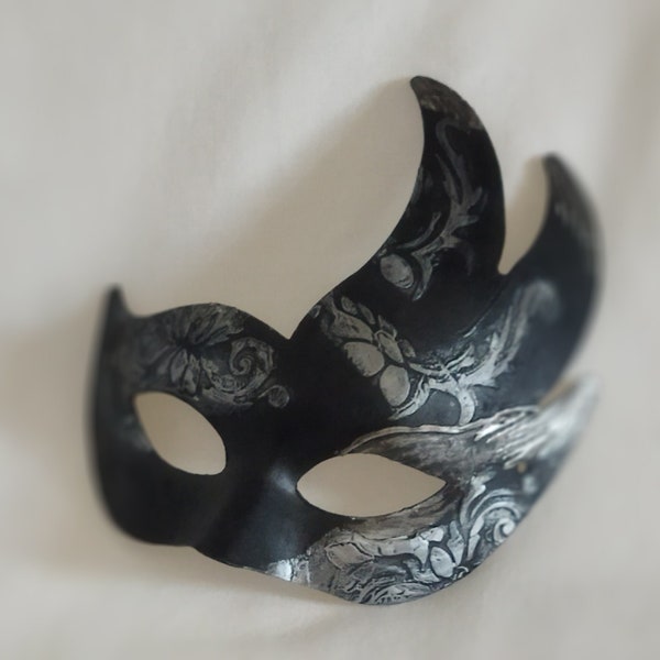 Gothic Masquerade Mask Women Black & Silver Halloween Domino Mask Paper mache Venetian Party Accessory