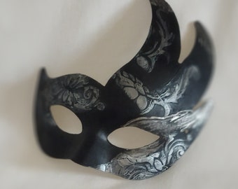 Gothic Masquerade Mask Women Black & Silver Halloween Domino Mask Paper mache Venetian Party Accessory