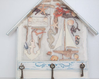 Wand Schlüsselhalter Rack Sea Home Decor Anker Segelboot Seepferdchen Muscheln Rustikal Strand Hochzeit Housewarming