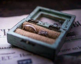 Ring Bearer Box Small Blue Wedding Ring Holder Valentine&#39;s Day Rustic Wedding Personalized Gift Customizable Box