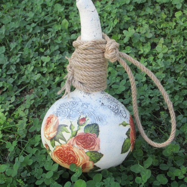 Gourd Art Bird House Easter Decorative Gourd Spring Shabby Chic RosesGift for Mother