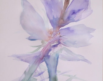 Watercolor Giclee Print, Purple Floral Painting, Original Aquarelle Art, Minimalist Style, Christmas Gift Idea