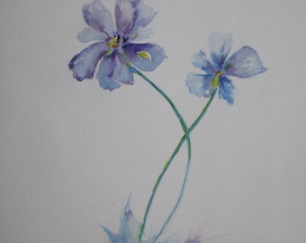 Mother's Day GiftViolets, Watercolor Original, Pansies, Aquarelle