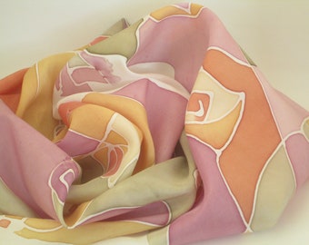 Colorful Geometrical Silk Scarf Luxury Gift Women Pink Violet Green Orange Yellow Pastel Color Scarf